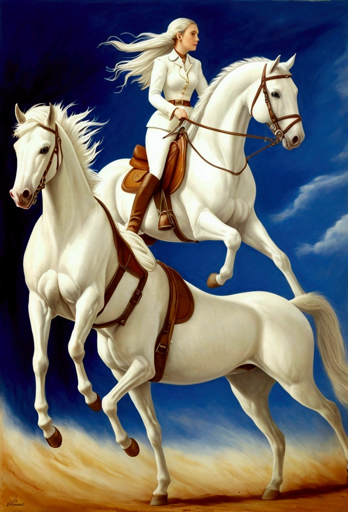This last woman must be riding a white horse.
