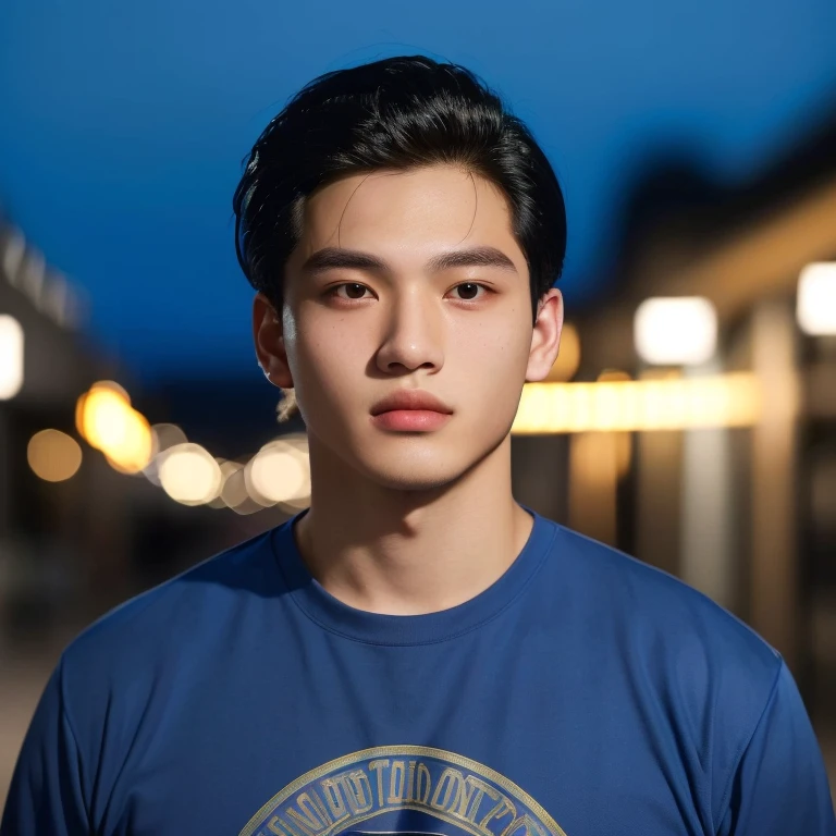 There was a man wearing a tie and a blue shirt., headshot Profile picture, portait photo Profile picture,  Profile picture, Approximately 19 years old, Headshot, Rick Dai, digital art but photo, Andrew Gonzalez, good looking face,Black eye, Big eyes, with a precise face, Niwan Chandra, Southeast Asians with round faces, Profile picture, Realistic photos