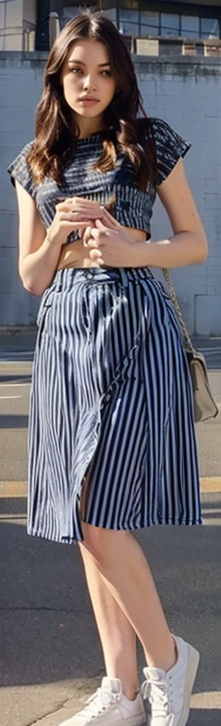 skinny jeans, crop top, stretching