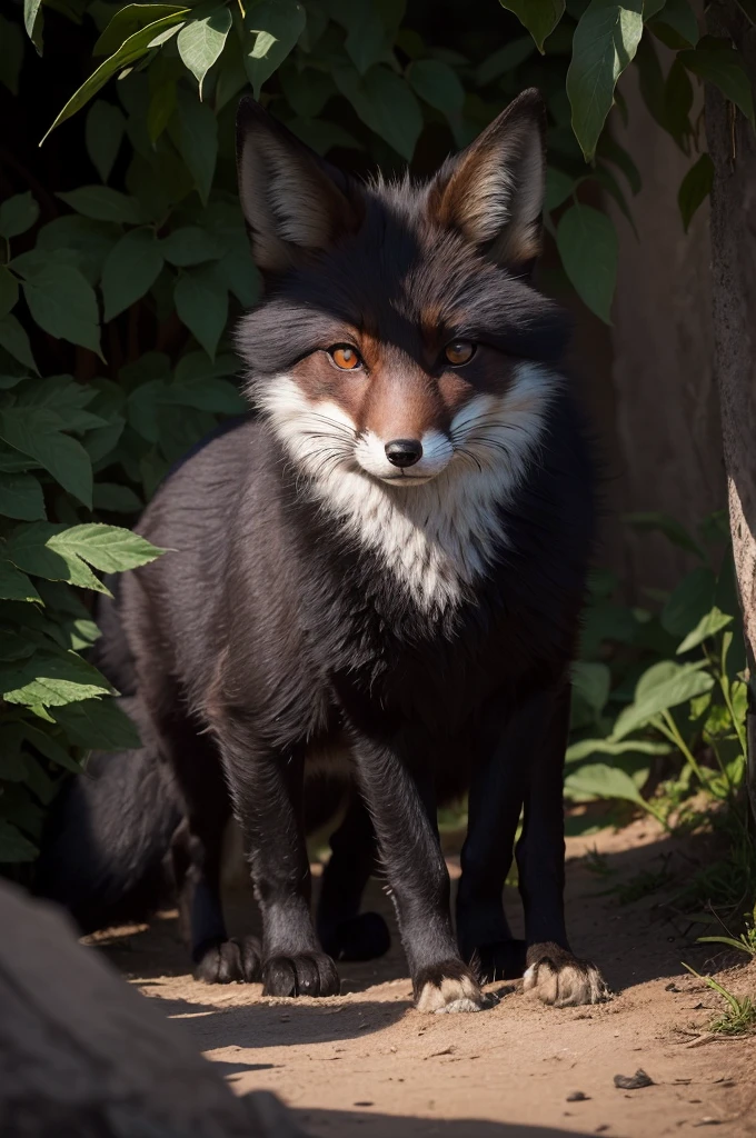 A fox with dark or black fur, partially hidden in shadows. This insignia represents stealth and secrecy. The fox may have glowing eyes that stand out in the dark.