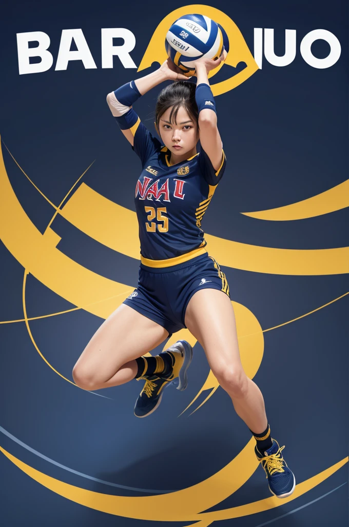 create a volleyball crest with navy blue colors, red and gold with the name "Barra Village"