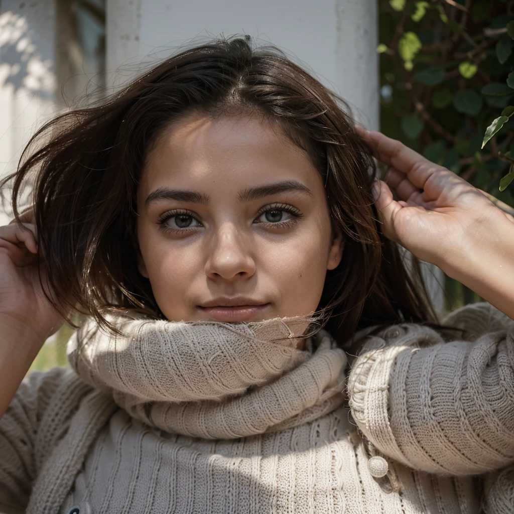 Un portrait photoréaliste d'une jeune fille colombienne de 21 ans avec de longs cheveux noirs et des yeux foncés saisissants. Elle doit avoir une expression naturelle et abordable, éclairée par la douce lumière dorée de l'heure dorée. L'arrière-plan doit être un cadre extérieur pittoresque, peut-être un parc ensoleillé ou une plage. Capturez cette image avec une photographie haute résolution utilisant un objectif de 85mm pour une perspective flatteuse.