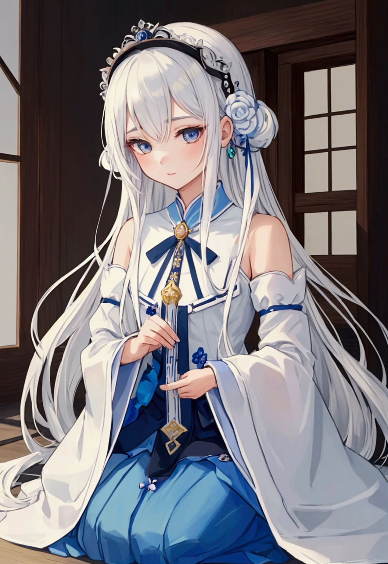 ((top quality)), ((masterpiece)), ((super detail)), (very delicate and beautiful), Alya from Tokidoki Bosotto Roshia-go de Dereru Tonari no Arya-san, white hair, shying,
