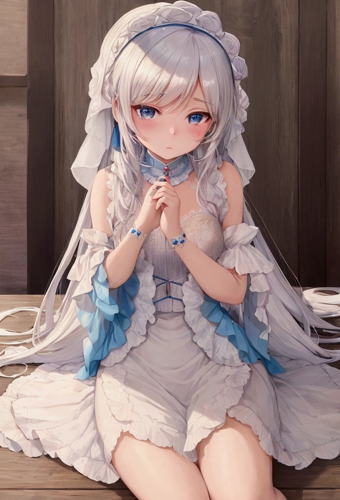 ((top quality)), ((masterpiece)), ((super detail)), (very delicate and beautiful), Alya from Tokidoki Bosotto Roshia-go de Dereru Tonari no Arya-san, white hair, shying,