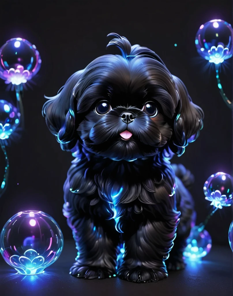 glowing bubble adorable black shih tzu puppy 