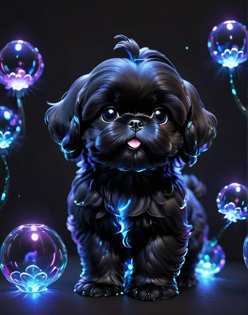 glowing bubble adorable black shih tzu puppy 