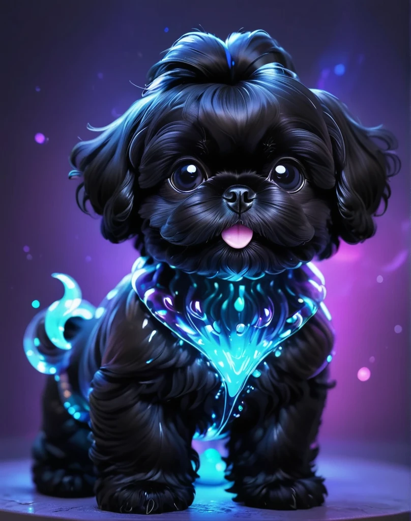 glowing bubble adorable black shih tzu puppy