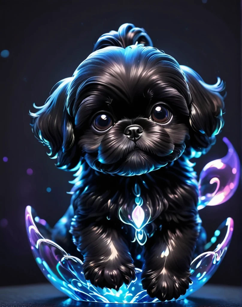 glowing bubble adorable black shih tzu puppy 