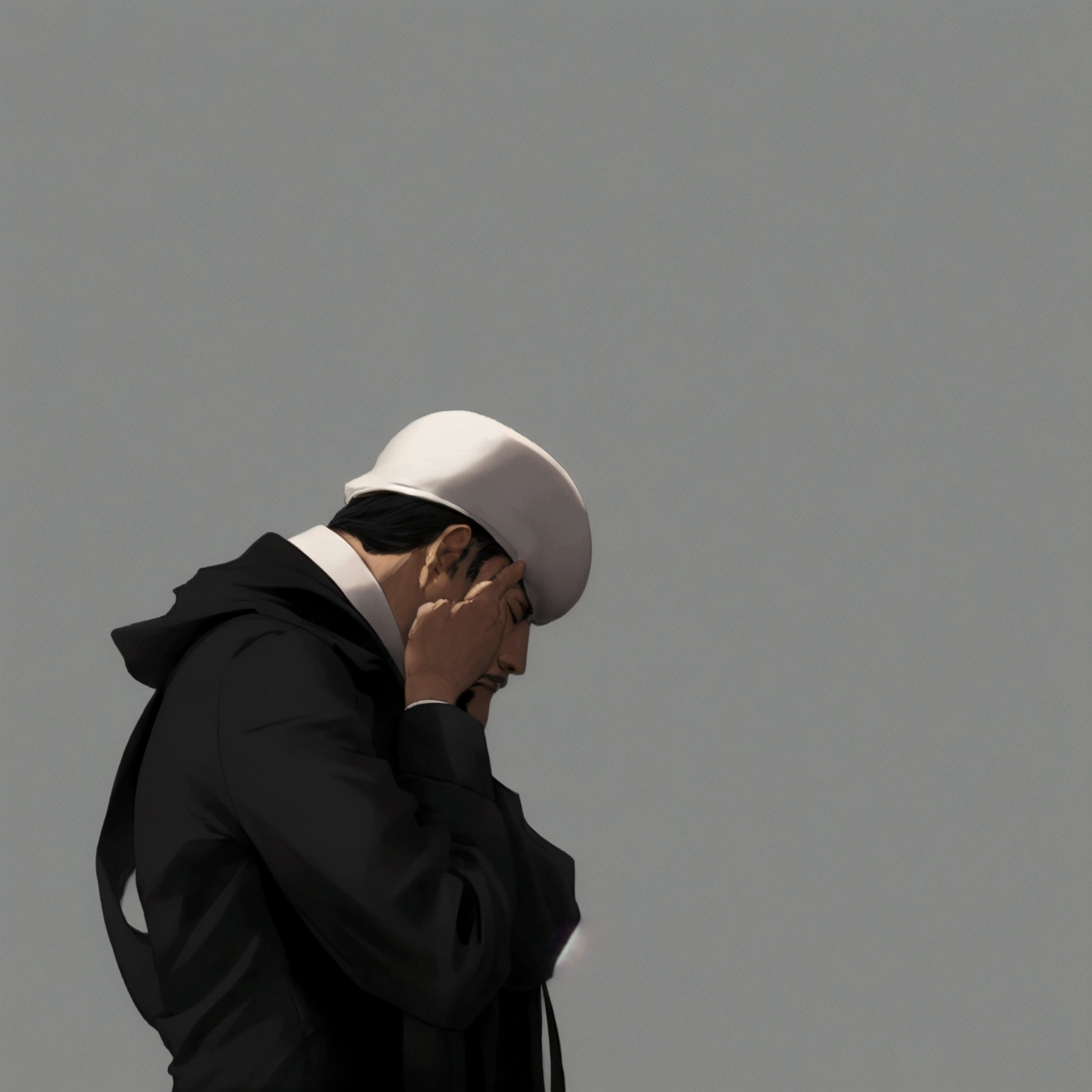 Homme, Sweet à capuche noir, de profile, sombre, en hauteur d'une ville, en train de fumer