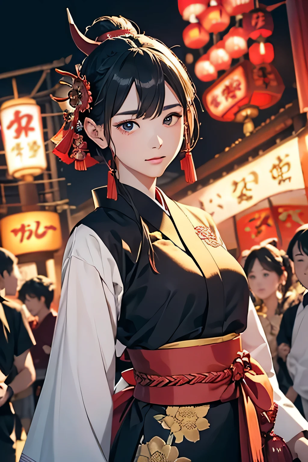 Highest quality、High resolution、Detailed Background、(Beautiful face in every detail:1.4)、Anatomically correct、Normal number of fingers、Detailed facial expressions、(Detailed eyes:1.2)、Teenage beauty、(Huge breasts:1.2)、Light color hair、Braided Ponytail、Braided bob cut、Bun Hair、cute gesture、night、Nebuta Festival、smile、
(Beautiful girl in yukata enjoying the Nebuta Festival:1.5)、
Nebuta Festivalのnight、Streets lit by lanterns、people々Wearing yukata or happi coat、Bustling with excitement、The sounds of drums and flutes echoed throughout the place.、The Nebuta festival music envelops the entire town、A giant Nebuta float slowly advances、Nebuta are huge floats made from Japanese paper and bamboo.、
Brave warriors and beautiful goddesses、Depicts mythical creatures、Lanterns are hung on top of the Nebuta and candles are lit inside.、It moves forward while emitting a fantastic light.、
Dancers called Haneto parade around the Nebuta、Haneto dance with powerful leaps to the accompaniment of Nebuta music.、people々In tune with the calls of the dancers,「Russell、Russell」exclaimed、people々Filled with excitement and dynamism、An unforgettable festival、
Cool colors such as blue and green、Yukata with Nebuta motifs、Bright colors such as red and yellow、
Belts with gold or silver threads、The obijime (sash fastener) is colored to match the obi color.、Matching the atmosphere of Nebuta Festival、Hairpins and flower decorations、Small items such as fans and drawstring bags、cute