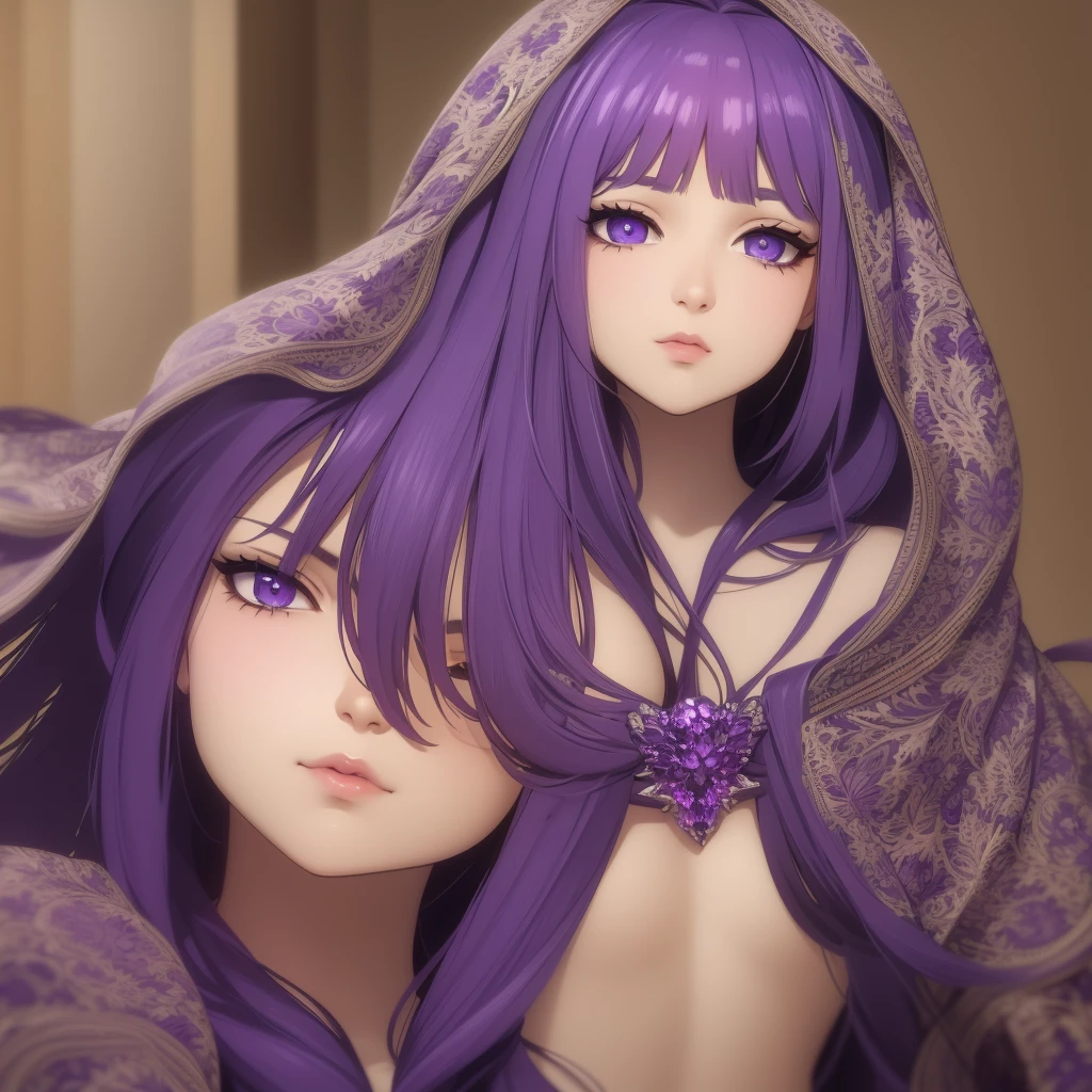 (((work of art))), best qualityer, illustration, 4 k wallpaper, cinematic light, absurderes, portrait painting of 1girl, long hair, purple crystal hair, shiny hair, flowery hair, princess in clothes, holding sign above head, looking forward