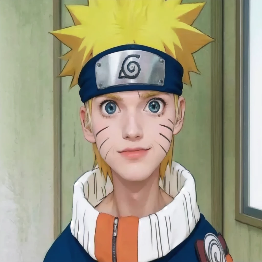 a close up of a  with a hat on and a face, naruto uzumaki, from naruto, naruto, joker looks like naruto, naruto artstyle, joker as naruto, uzumaki, naruto from naruto, realistic 4K