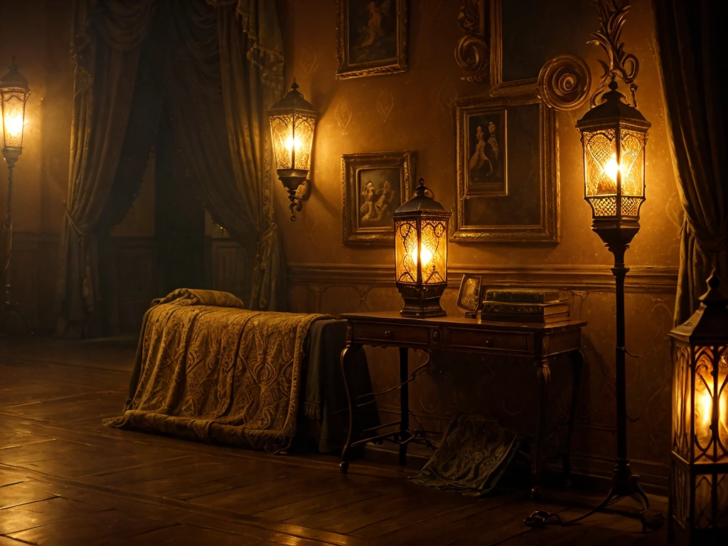 photographic background with motifs and details of Disney's princess and the frog, cinematographic lighting, 8k, super detailed
