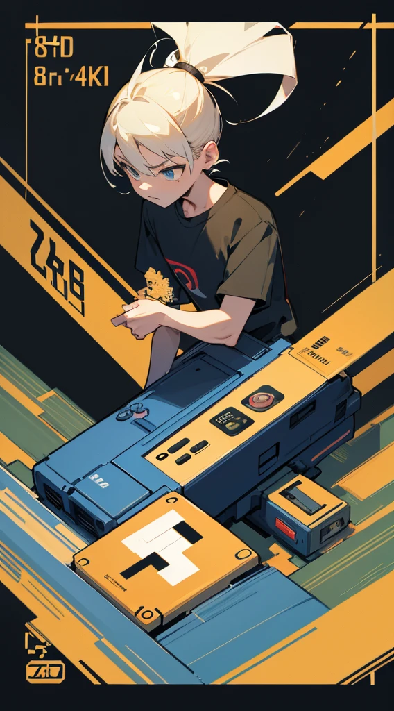 Top Quality, 8K, 4K, High Definition, Detail, (better-quality, 8K, 12), top-quality, T-shirt design, gamboy, Japanese words around the gameboy, black background,