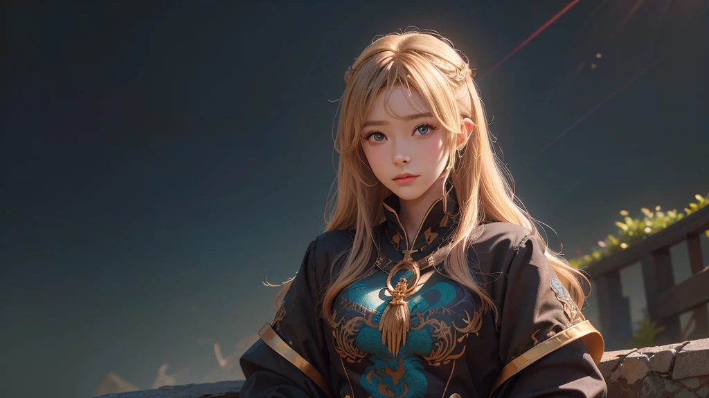 Polychrome,, night, dark, blonde, Show Viewer, In-person audience, Limited Edition Palette, Dragon Background, Shine,(Highly detailed CG Unity 8k wallpaper),(masterpiece), (Highest quality), (Vaporwave Style), (Super detailed), (Best illustrations),(Best Shadow),Perfect lighting , Perfect ??????? , Vibrant colors、