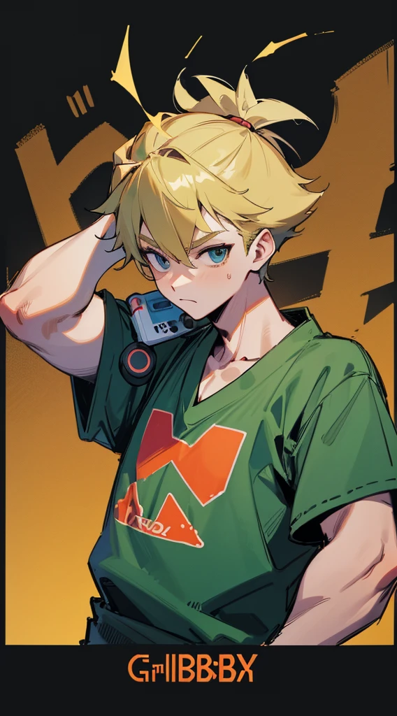 Top Quality, 8K, 4K, High Definition, Detail, (better-quality, 8K, 12), top-quality, T-shirt design, gamboy, Japanese words around the gameboy, black background,
