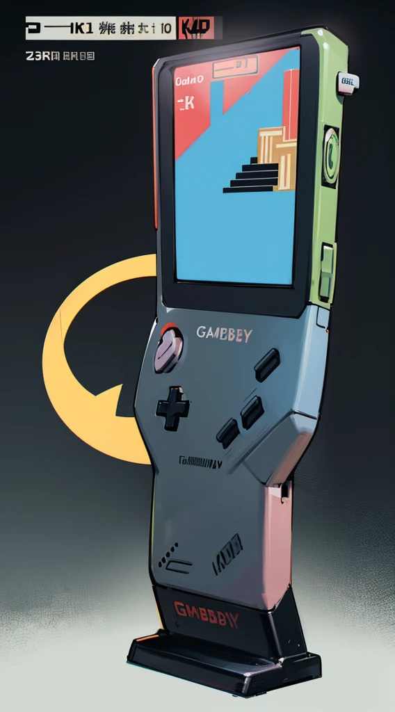 Top Quality, 8K, 4K, High Definition, Detail, (better-quality, 8K, 12), top-quality, T-shirt design, gamboy, Japanese words around the gameboy, black background,