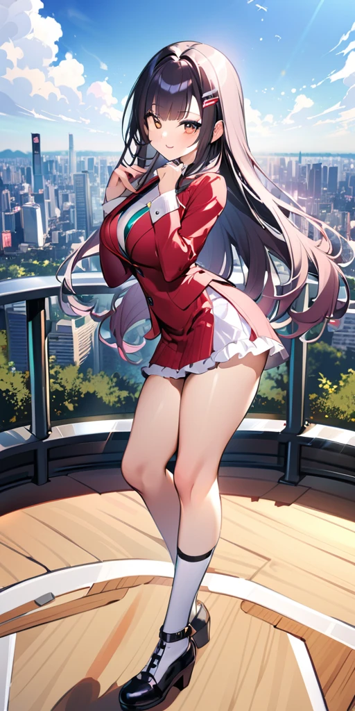 ((Highest quality、masterpiece、Anime Style、Highest quality、High resolution、8k、detailed、ultra-detailed:1.3))、Long legs、Sharp focus:1.2, Beautiful woman with perfect figure:1.4、(smile:1.2), double eyelid、30-year-old woman、Sexy pose、((((Shut your mouth.、One Woman、ワンピース:1.5)))),The background is tokyo