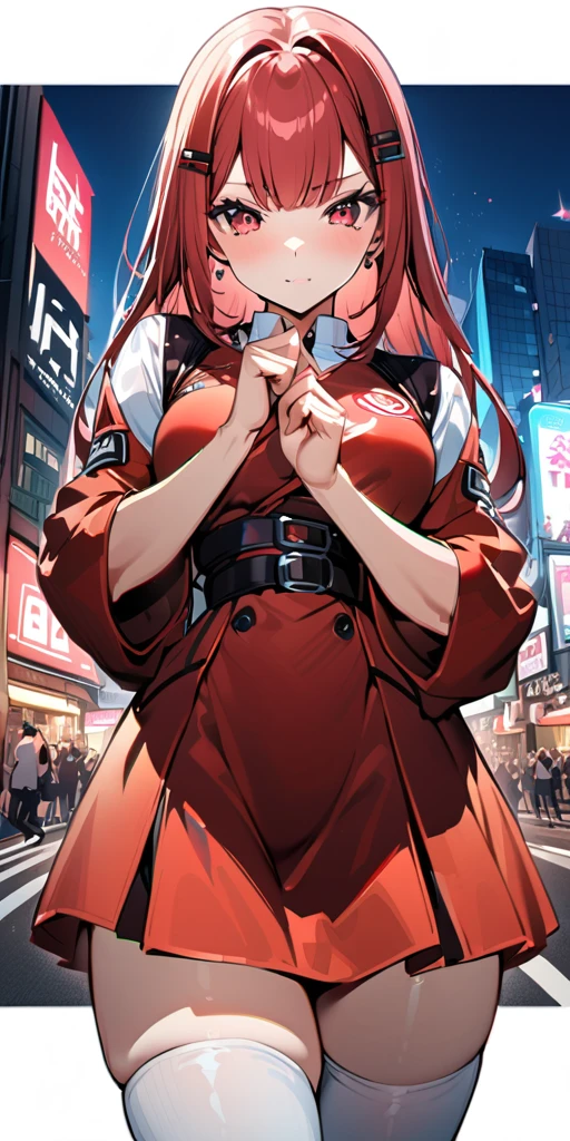 ((Highest quality、masterpiece、Anime Style、Highest quality、High resolution、8k、detailed、ultra-detailed:1.3))、Long legs、Sharp focus:1.2, Beautiful woman with perfect figure:1.4、(smile:1.2), double eyelid、30-year-old woman、Sexy pose、((((Shut your mouth.、One Woman、ワンピース:1.5)))),The background is tokyo