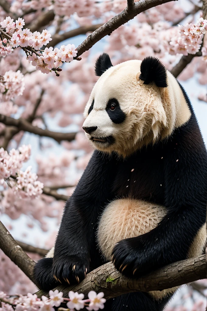 panda with cherry blossoms