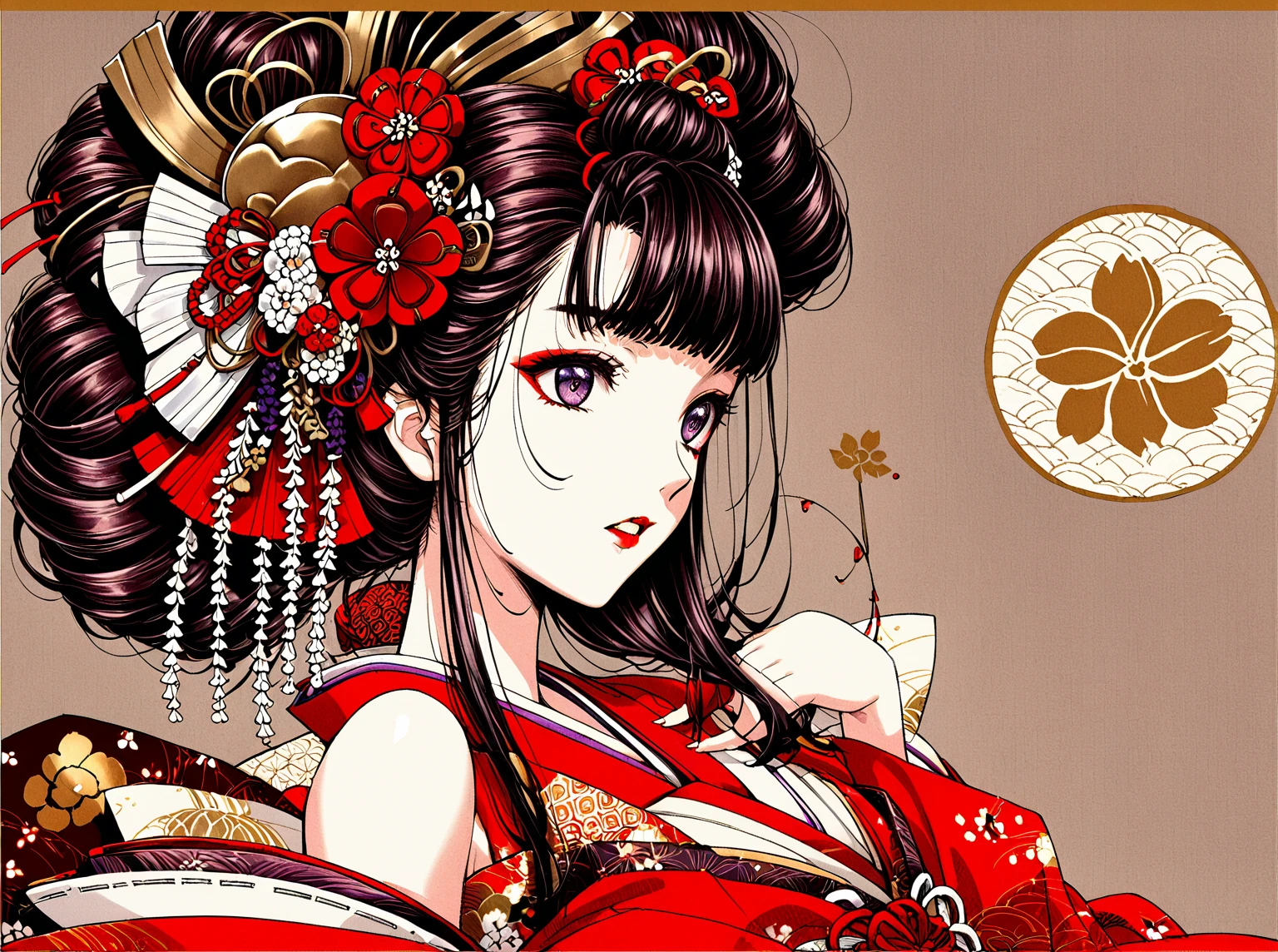 araffe woman in a Red kimono sitting on the floor, japanese geisha, female geisha girl, traditional geisha clothing, beauty geisha, glamorous and sexy geisha, geisha photo portrait, Japanese women, Traditional Japanese, skilled geisha of the japanese, geisha, Japanese Goddess, Red kimono, portrait of geisha, elegant Japanese women