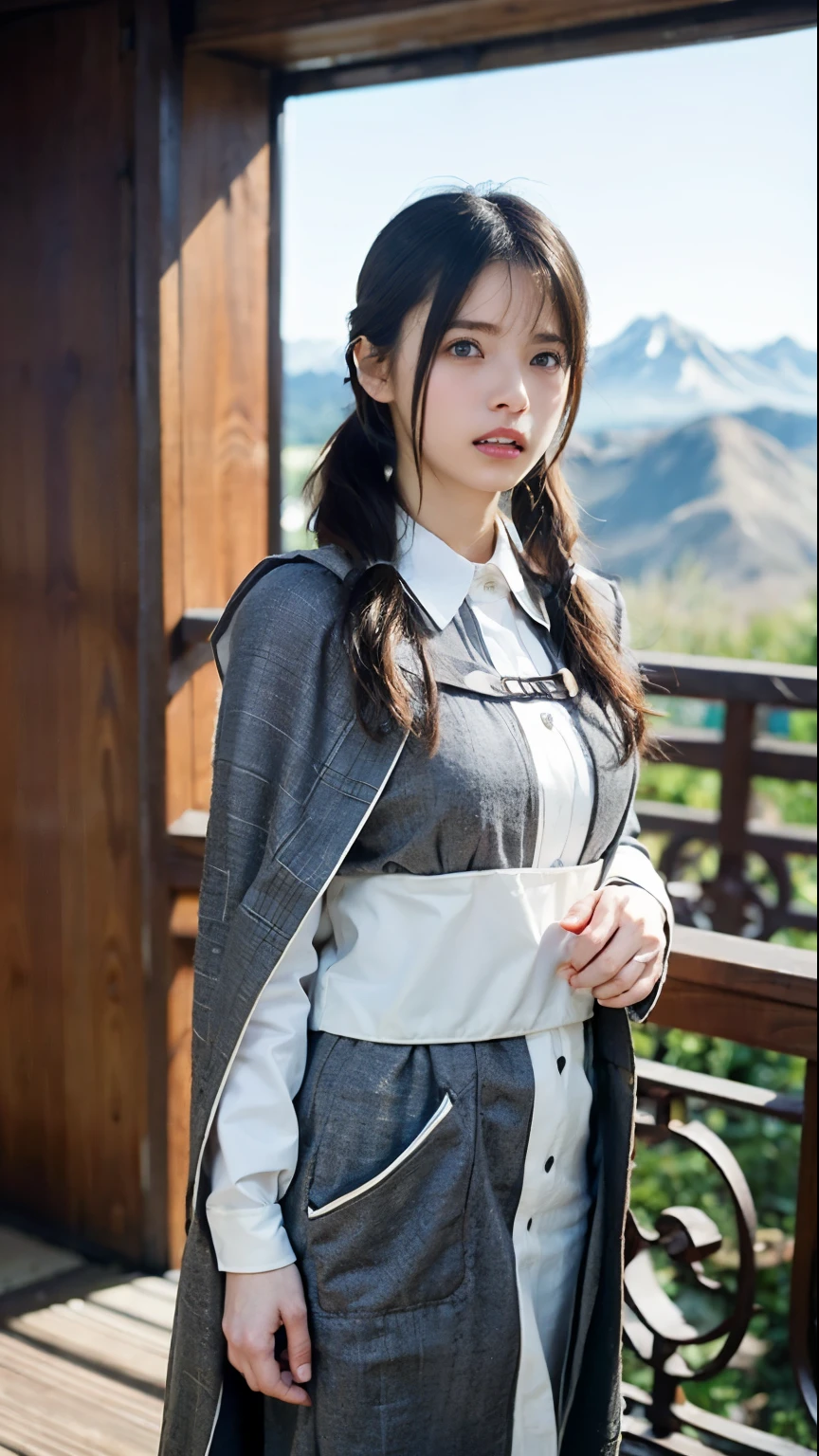 (Skin Dentition:1.5), Realistic, Realistic, (masterpiece:1.5), Concept Art, 1girl、((Cowboy Shot:1.4))、((山岳地帯を歩くgirl:1.4))、((Mountain range in the background:1.4))、((18歳のgirl:1.4))、Intricate details, Very detailed, Realistic, Octane Rendering, 8k, Unreal Engine, Dynamic pose, Highest quality, High resolution, (Realistic Face:1.1), (超Realisticな:1.1), ((full_body)), Perfect Eyes,(Glowing Skin:1.2), (((Hairstyle))), (((Perfect hands))), (Very detailed背景), ((A sad expression:1.4))、((Dynamic Background)), ((1人のgirl)), Wearing a cape, (((Flowing Cape))), ((Detailed eyes, High quality eyes, High quality face)), (Very complicated robe, magical robes), Long Hair, casting 煙, magic, ((dramatic)), amazing, battlefield, Depth of written boundary, Bokeh, 4K, Gothic, human, particle
