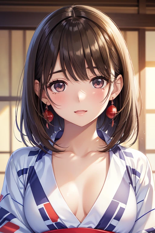 anegasaki nene、Shiny brown hair, short hair, (Beautiful brown eyes、Sparkling eyes, Fine grain)、smile、Ultra-detailed eyes、Very detailedな顔, Very detailedな目,


((Highest quality)), ((masterpiece)), (Very detailed), (Very high resolution), ((Realistic)), 8k, Perfect line drawing, Beautiful line art,
Anime 2D Rendering, (The best CG), Ultra-detailed art, 
One Girl:1.5, 

Symmetrical facial features:1.4, Perfect Face, Beautiful clavicle, Beautiful fingers, Beautiful breasts, (Slightly smaller chest), 
Beautiful body,   (Detailed skin), (Glowing Skin:1.2, Beautiful white skin:1.4), 
break Baby Face, cute, 18-year-old, 
double eyelid, Natural eyebrows, 
(Fine grainの表現, Beautiful and delicate eyes, Eyes sparkle), 
Glossy mouth, 

Beautiful Hair, Shiny Hair, Hair fluttering,  
break 

(kimono:1.2、Red yukata、White checked yukata:1.4)、Earrings、
break 

(Fascinating、Embarrassed expression、Laughing expression), Turn your face and body towards me