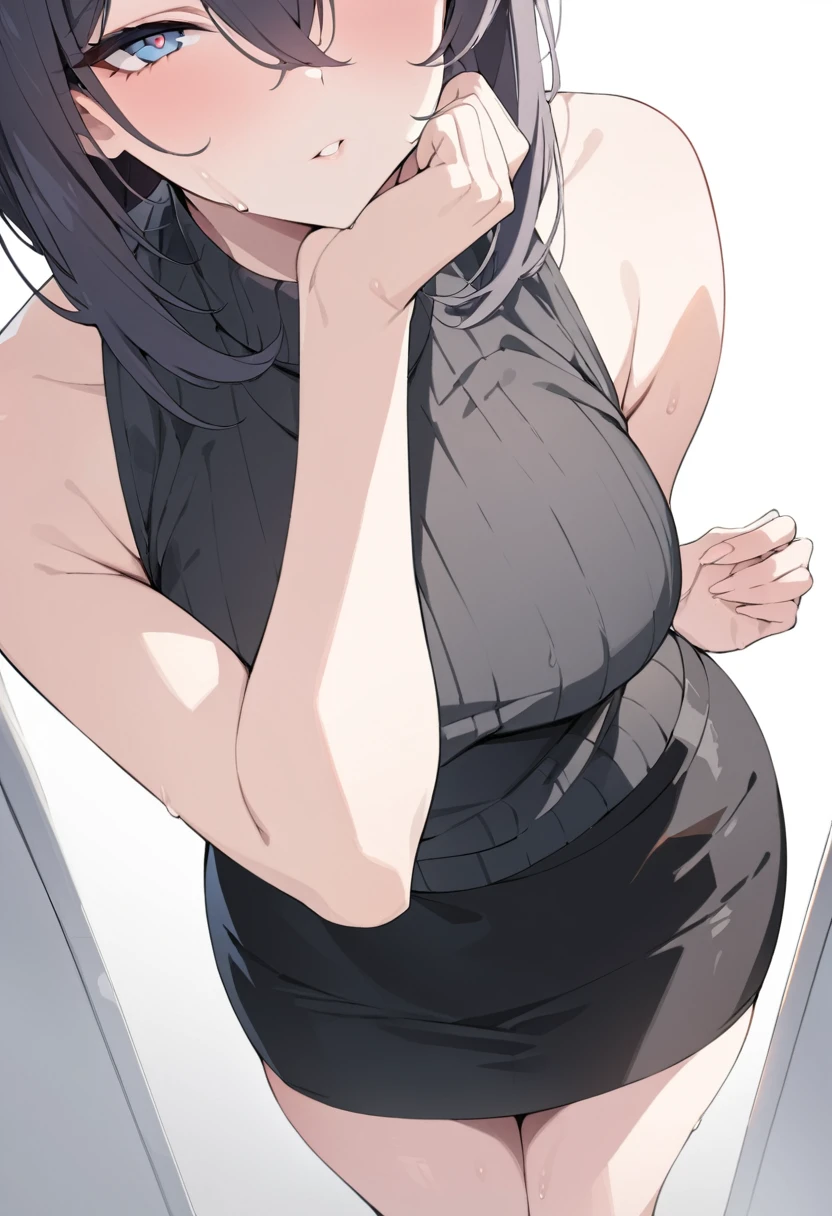 (((masterpiece))),(((High resolution)))、Beautiful office lady wearing black sleeveless sweater and pencil skirt, Looking at the camera, ((Top quality eyes)), Detailed face, ((Detailed Texture)), hentai, white background