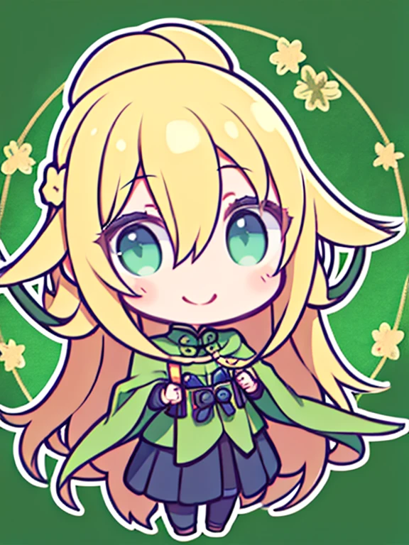 One Girl、Blonde Hair、long hair、Hair between the eyes、Braid、Turtleneck sweater、Green clothes、Cape、Are standing、Smiling、Watching the audience、Outdoor、