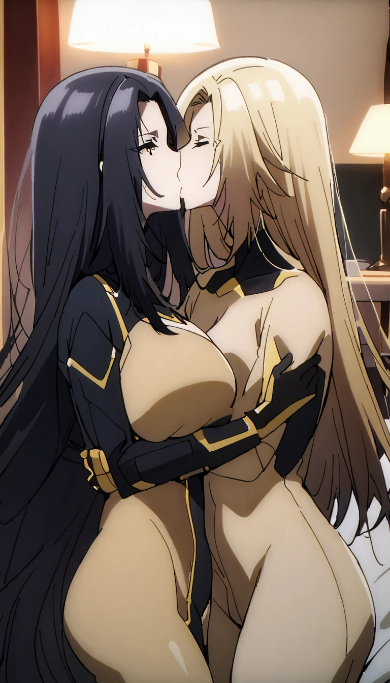 Two Women,Alpha ,Long blonde,gamma,Long Black Hair ((Bodysuits))), Big Breasts, Erect nipples, BIG ASS, kiss, (adult)
((White liquid dripping from the crotch)),Love Hotel,My crotch is wet,Lying in bed(masterpiece:1.2), High resolution, Highest quality, 8k,