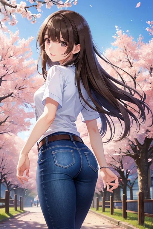 anegasaki nene、Shiny brown hair, short hair, (Beautiful brown eyes、Sparkling eyes, Fine grain)、smile、Ultra-detailed eyes、Very detailedな顔, Very detailedな目,


((Highest quality)), ((masterpiece)), (Very detailed), (非常にHigh resolution), ((Realistic)), 8k, Perfect line drawing, Beautiful line art,
Anime 2D Rendering, (The best CG), Ultra-detailed art, 
One Girl:1.5, 

(masterpiece),(Highest quality:1.2),(Very detailed:1.2),(High resolution),8k,A woman walking along a row of cherry blossom trees,jeans,sneakers,Walking with a small dog.Beautiful cherry blossoms are blooming everywhere,(Back view)