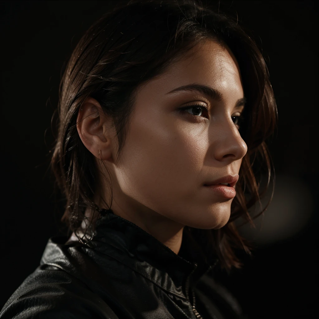 Beautiful woman in profile dark background