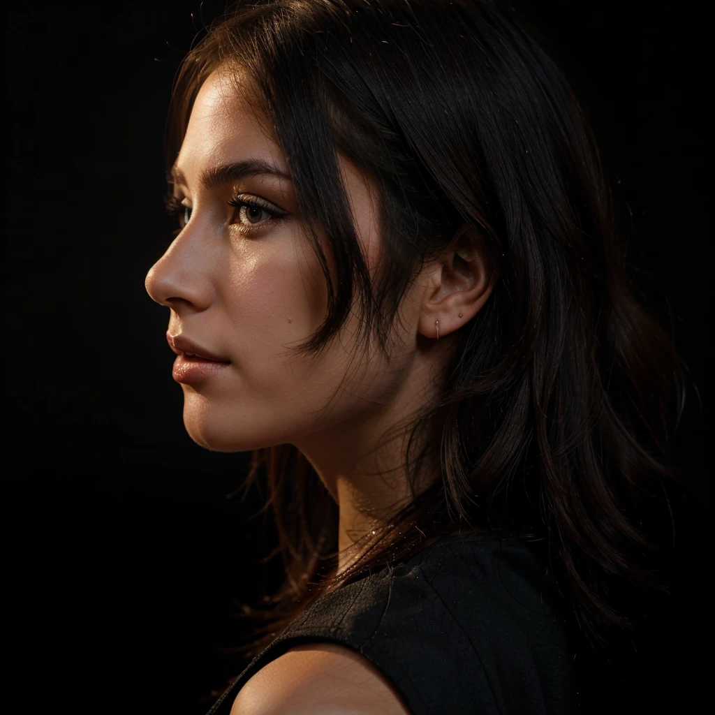 Beautiful woman in profile dark background