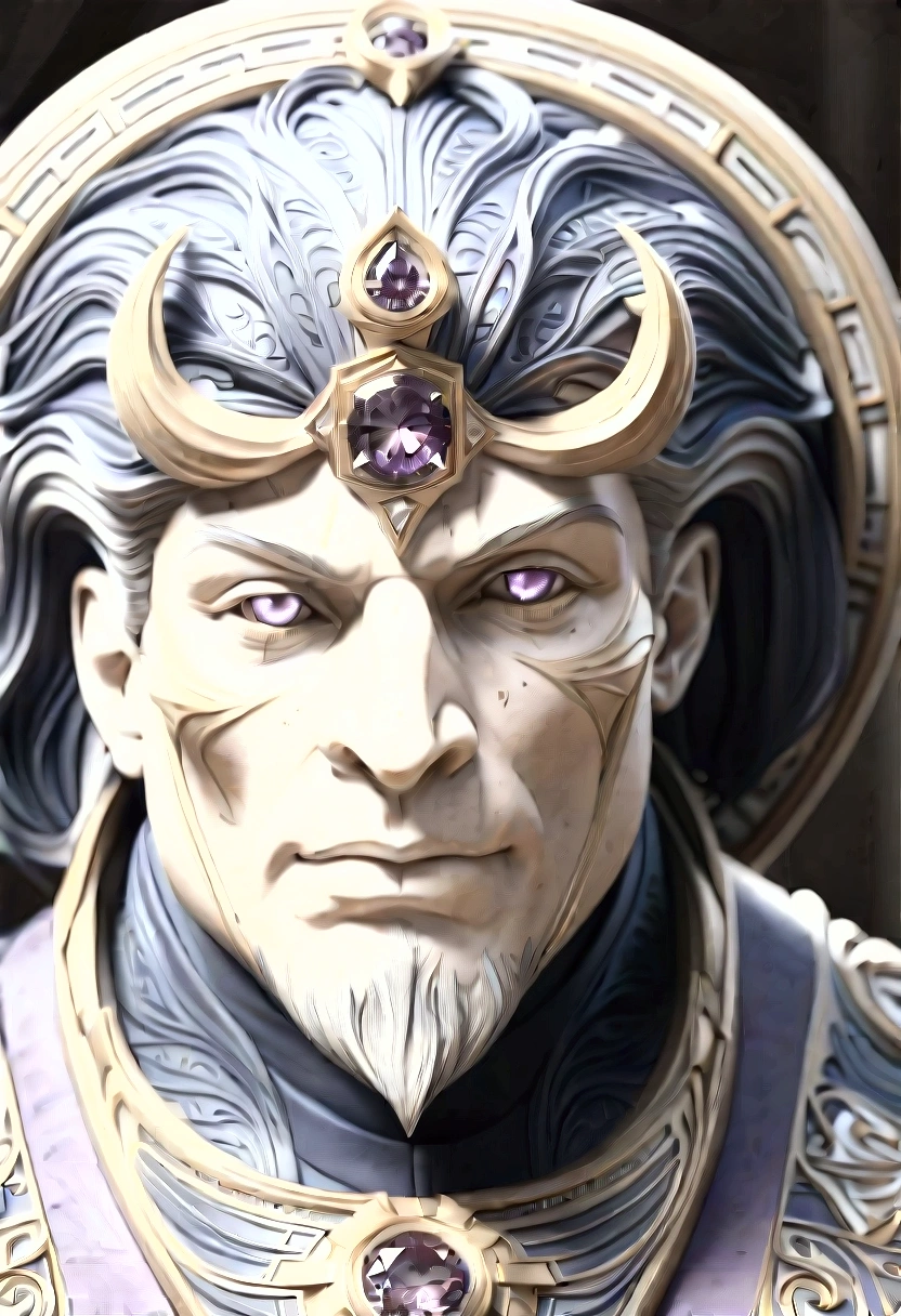 Age: Between 40 and 50 years old.
Height: Approximately 1.70 meters.
Physical: Athletic and curvy.
Skin: Clear and smooth.
Hair: Long, wavy blonde, usually pulled back in a ponytail.
Eyes: Dark brown.
Markings: A purple diamond seal on the forehead, characteristic of his clan. Totally naked
