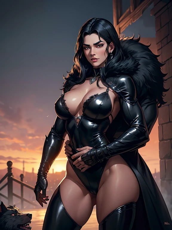 nsfw, In the heart of a breathtakingly realistic work of art, a Lobisomem, or werewolf, transitions mid-form under the cover of night. His muscles ripple and fur sprouts from his skin in an intricately detailed transformation. He stands before an adult vampire woman, her sleek leather attire hugging her curves in a seductive manner. Her long, jet-black hair cascades down her back, veiling her face as she puts up a fierce resistance. The captivating scene is brought to life through fantasic realism, with each detail meticulously rendered for the ultimate sensory experience.