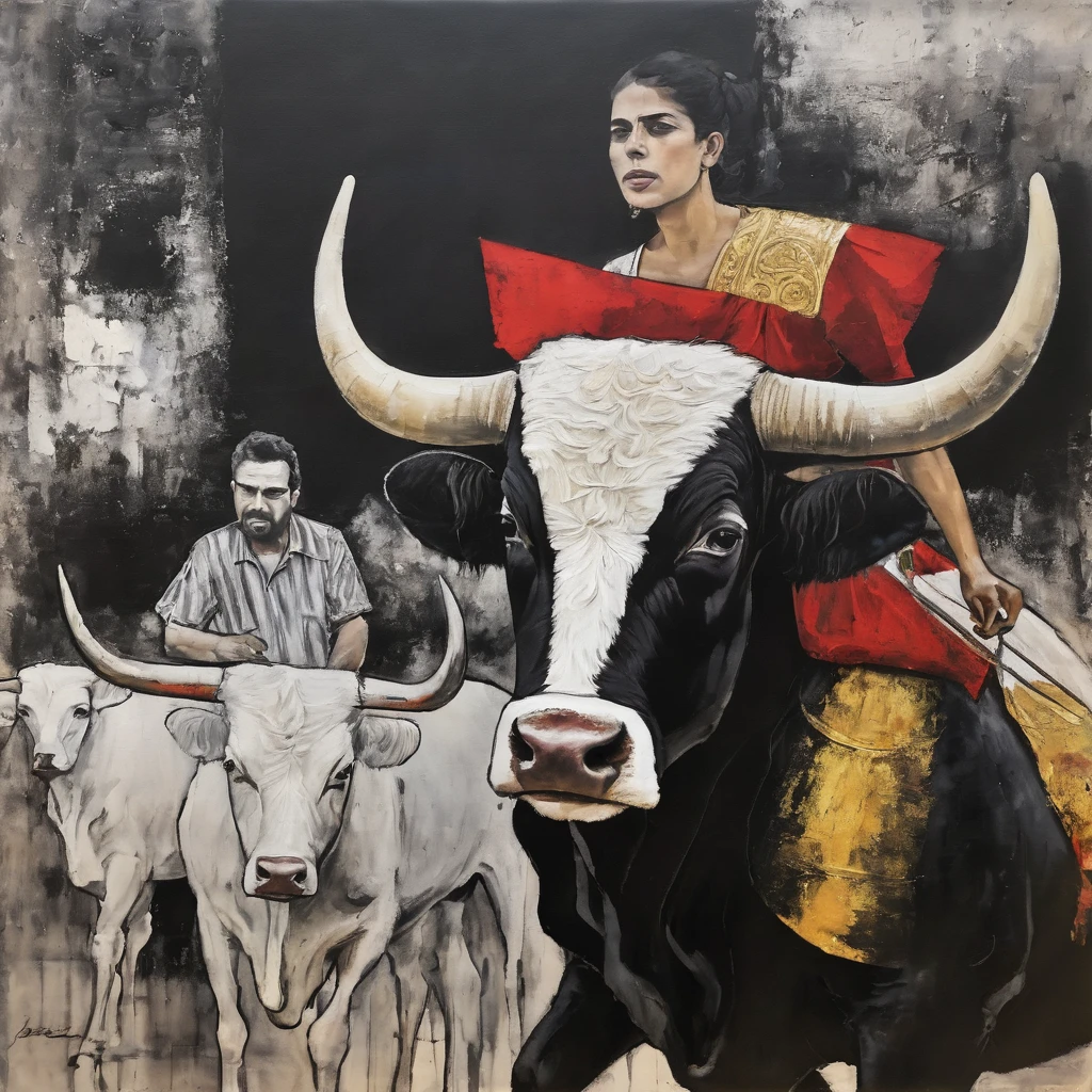 ((tauromaquia)), black and white, abstract, very detailed, multiple details