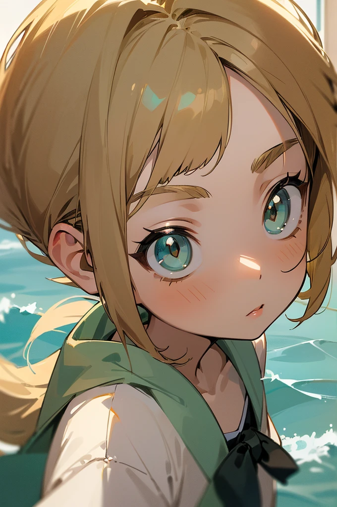 ((best quality)), ((masterpiece)), (detailed), perfect face Screenshot of haikyuu little blonde girl with green eyes with her older brother, brown hair aqua eyes, with the middle sister, a teenager, blonde, aqua eyes, with bangs and waves, and her mother, blonde hair, with brown eyes.