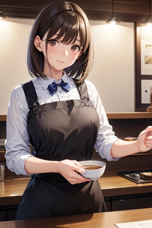 anegasaki nene、Shiny brown hair, short hair, (Beautiful brown eyes、Sparkling eyes, Fine grain)、smile、超detailedな目、非常にdetailedな顔, 非常にdetailedな目,


((Highest quality)), ((masterpiece)), (非常にdetailed), (非常にHigh resolution), ((Realistic)), 8k, perfectionな線画, Beautiful line art,
Anime 2D Rendering, (The best CG), Ultra-detailed art, 
One Girl:1.5, 

(masterpiece:1.2),(Highest quality),(Very detailed),(High resolution),(Photorealistic Stick),(RAW Photos),8k,Cinema Lighting,(Written boundary depth),(Sophisticated lighting:1.2),A barista woman working at a cafe,handにコーヒーを持つ,The background is a stylish cafe,Detailed hand,Beautiful female hand,(hand,detailed,perfection,perfectionion,hand)
