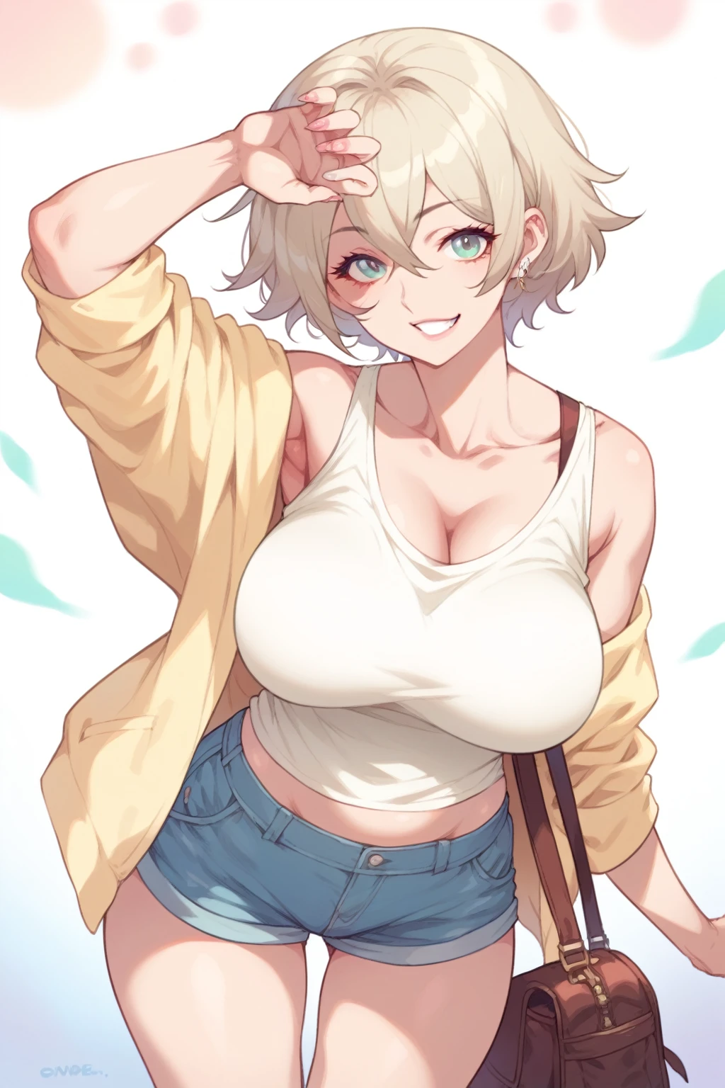 score_9, score_8_up, score_8, rating_questionable, 1girl, large breasts, casual clothes, looking at viewer, smile, 