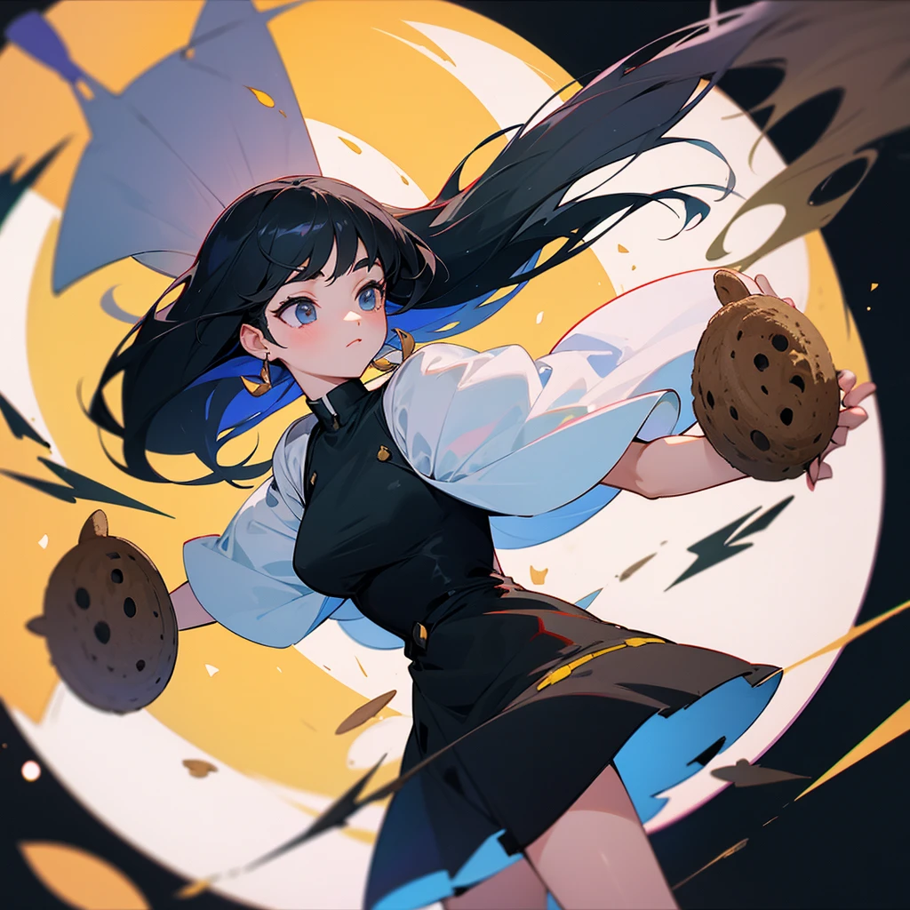Top Quality flies to the moon is cookies flies with her girlfriend black hair black dress