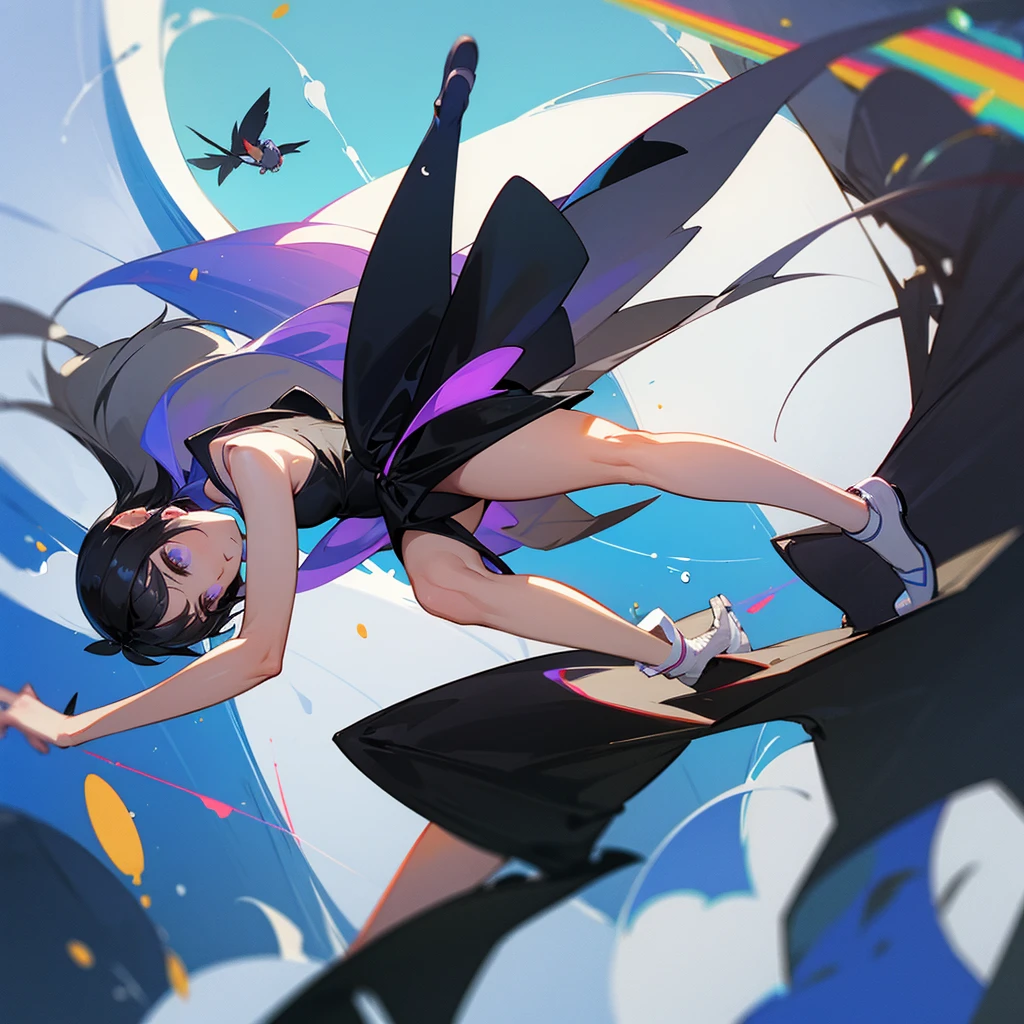Top Quality flies to the moon is cookies flies with her girlfriend black hair black dress