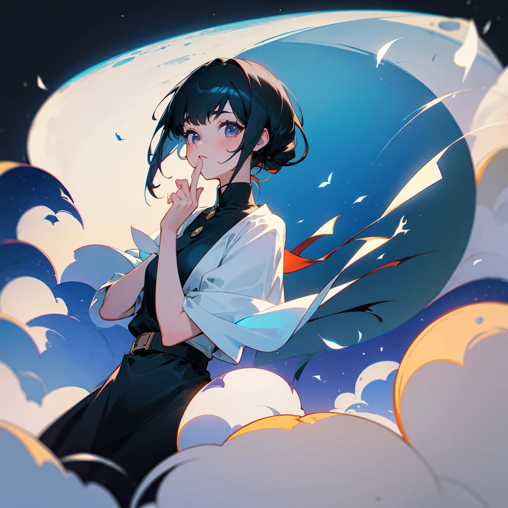 Top Quality flies to the moon is cookies flies with her girlfriend black hair black dress kawaii
