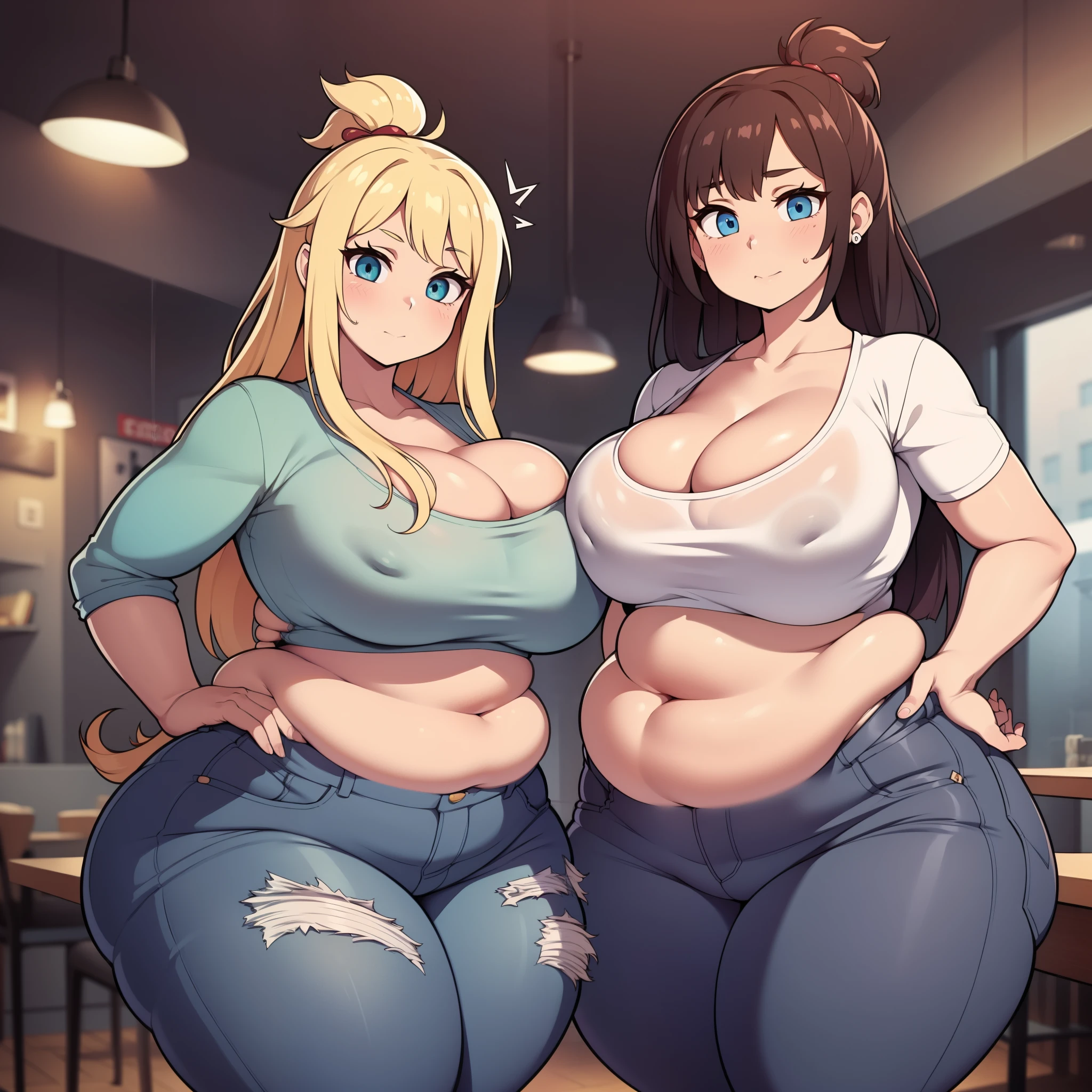 ((plump)), chubby belly, fat folds, belly hang deep navel, she has a jiggly belly
