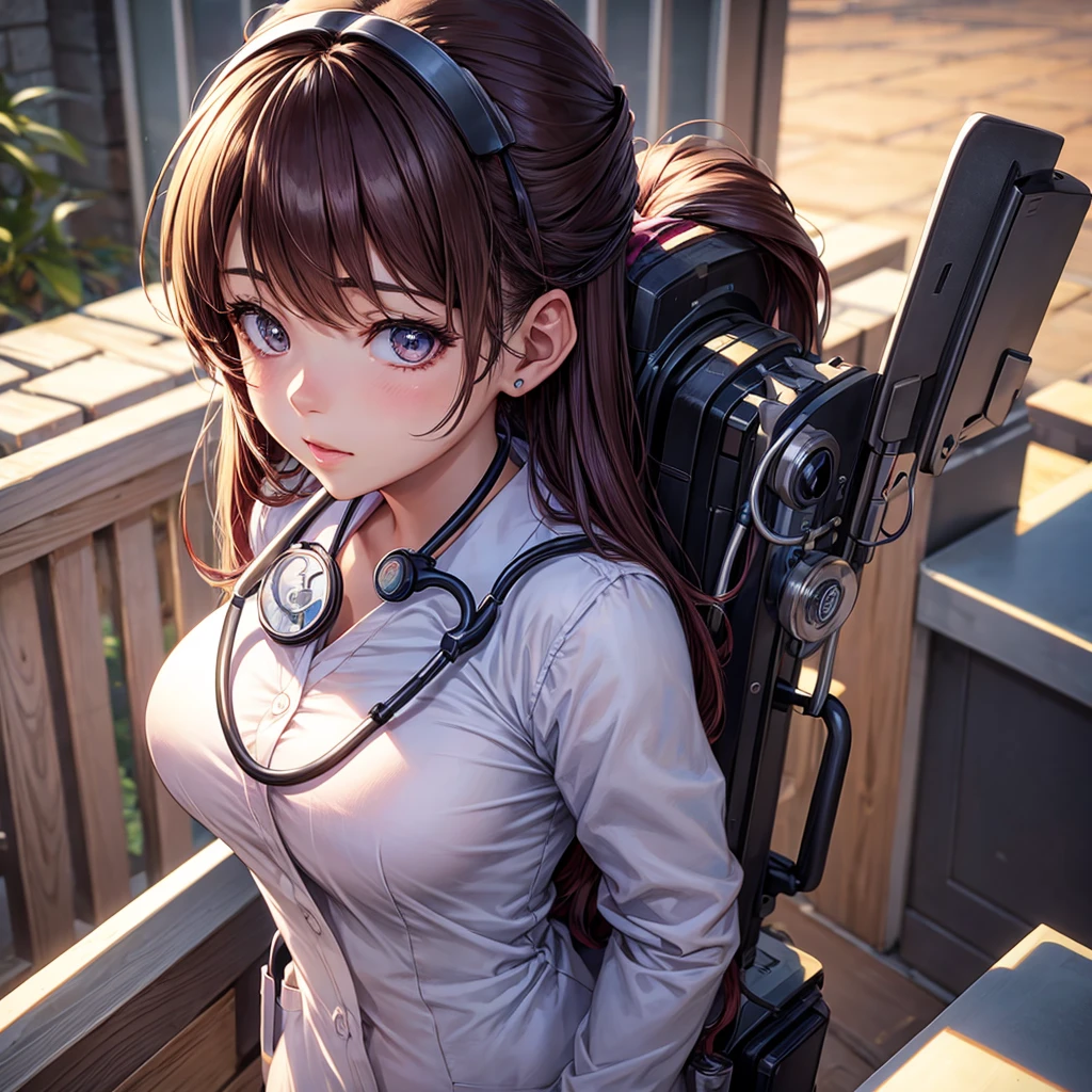 Ultra realistic detailed anime girl with stethoscope in her chest hyper realistic. 