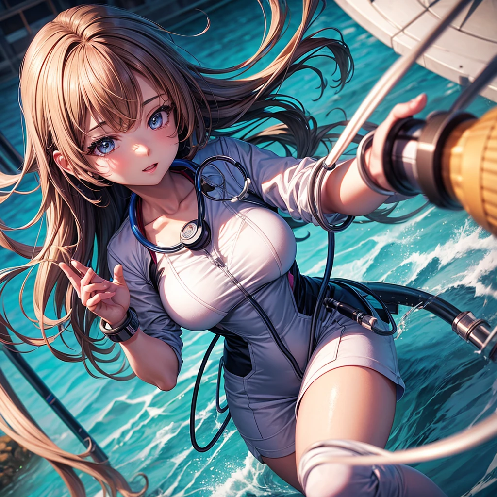 Ultra realistic detailed anime girl with stethoscope in her chest hyper realistic.