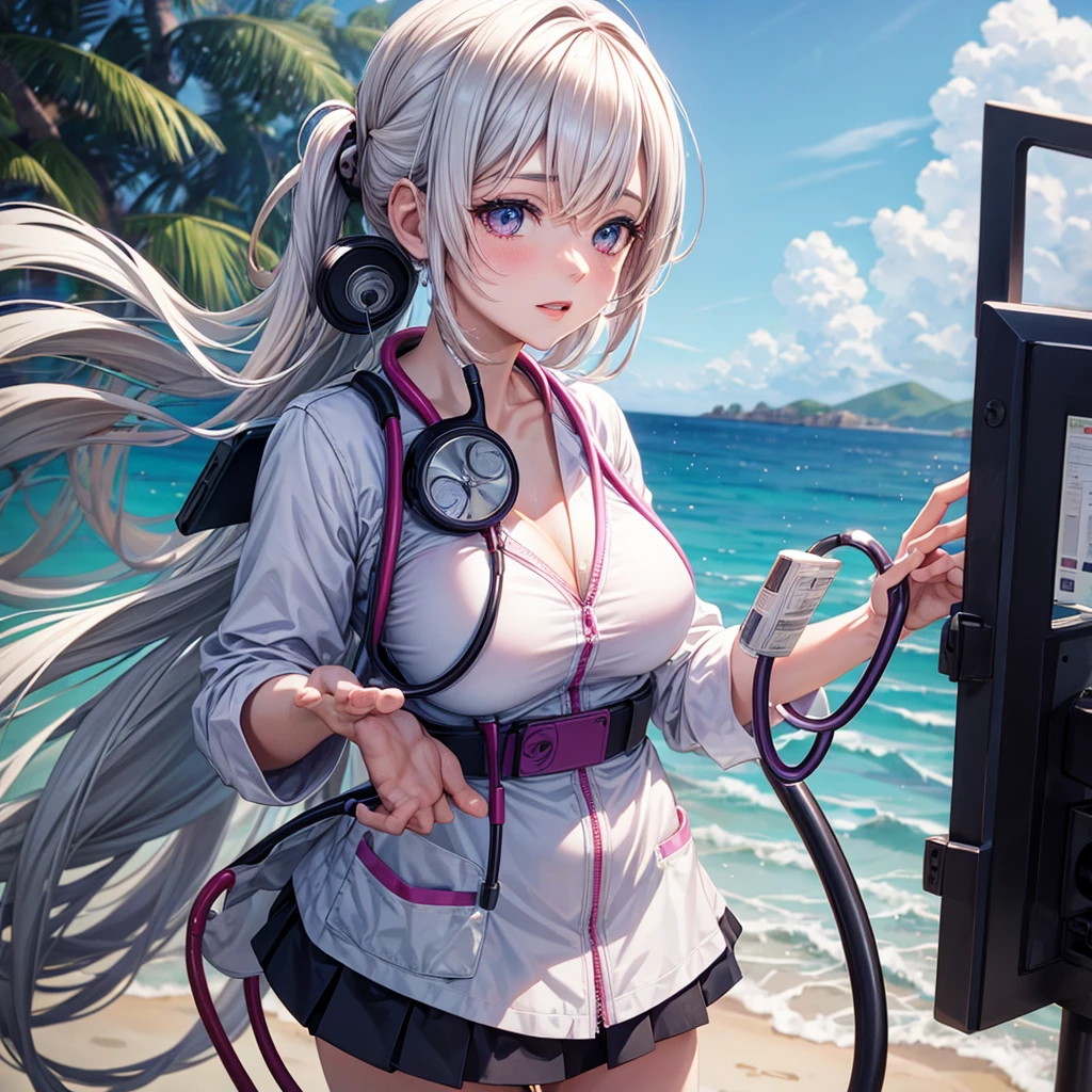 Ultra realistic detailed anime girl with stethoscope in her chest hyper realistic.