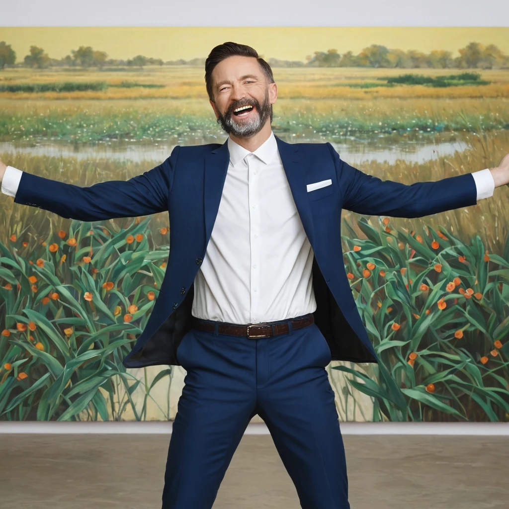 Plains Marsh,A 35-year-old man in a suit,in the middle,Back,Open your arms,Decorative paintings