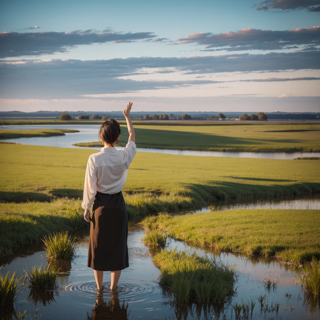 Plains Marsh，135 years old in the middle，Back，Open your arms，Decorative paintings