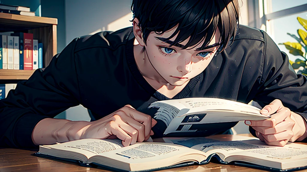 young teenage man apparently failing studying English