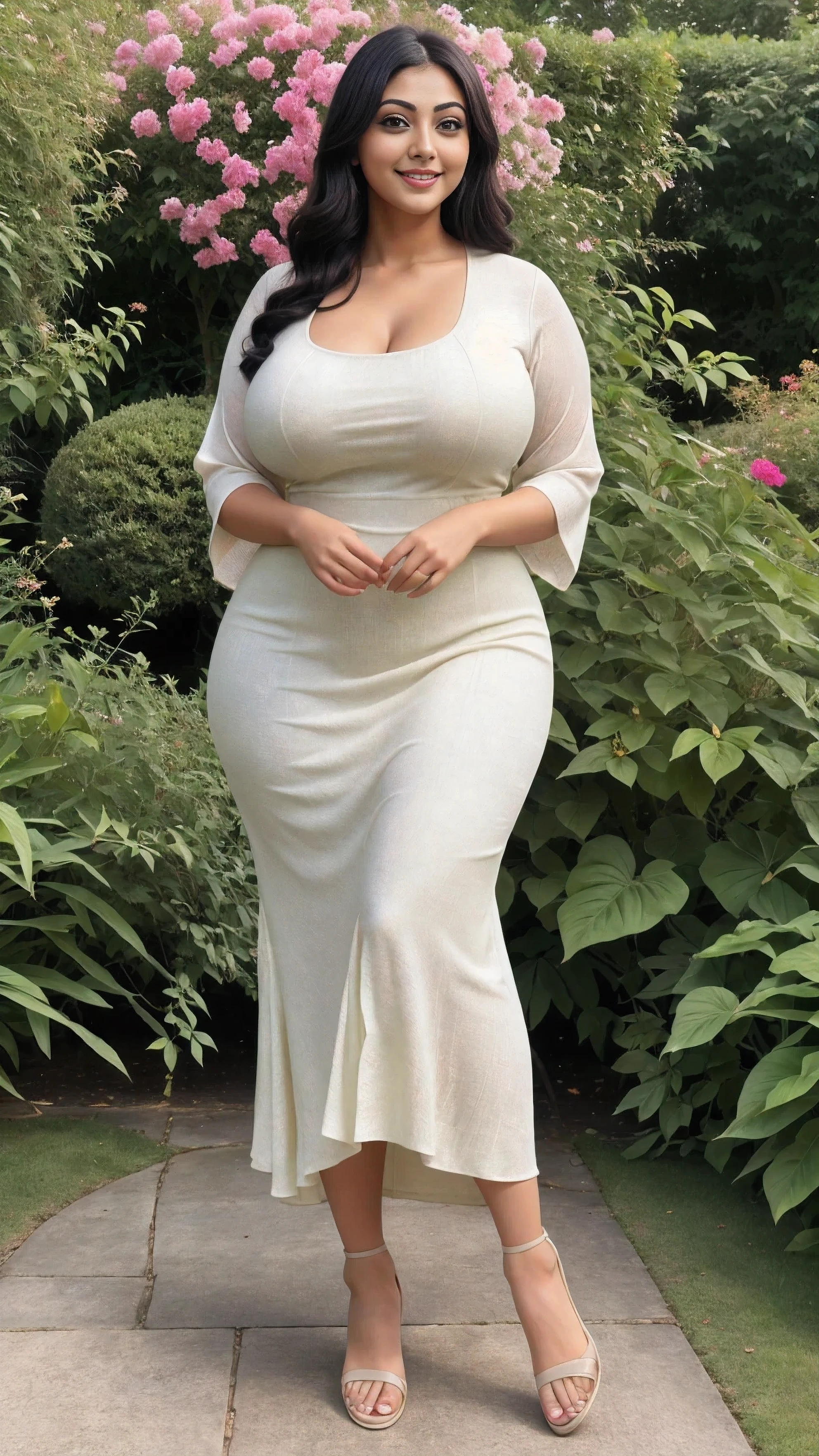 Rati Agnihotri Indian beautiful actress curvy plus size hour glass bulky huge figure woman, closeup camera view, big huge m-cup breast, wearing SHEIN Young Girl Pleated Elegant Party Princess Dress SKU: sk2305049341169119 (1000+ Reviews) GBP£6.99 GBP£9.99 -30% Including VAT Color:Yellow, elegant standing position, eye contact view, different style hairstyle, bright eyes, thin eyebrows, fair skin, blushing cheeks, prefect head to toe view, full body,Garden Paradise: A lush botanical garden with vibrant flowers, winding paths, and serene ponds, head to toe view, full body shot, full body view, smile face, black hair, Indian face, perfect skin tone light, ultra realistic skin texture